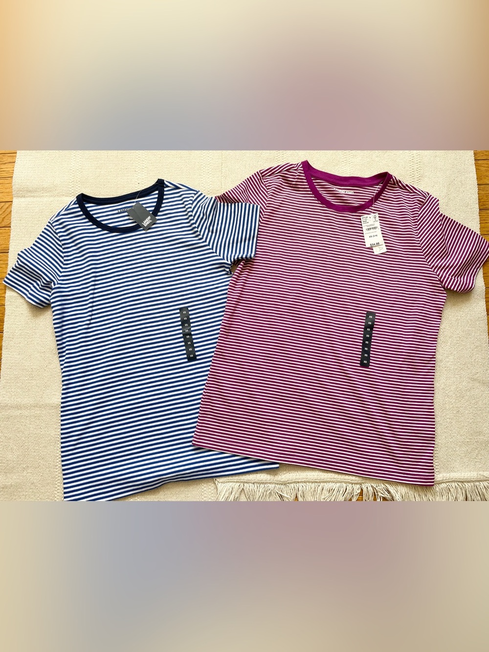 Lands End Womens Cotton Striped Crew Neck Tshirts Size XS Ribbed Cotton Stretch